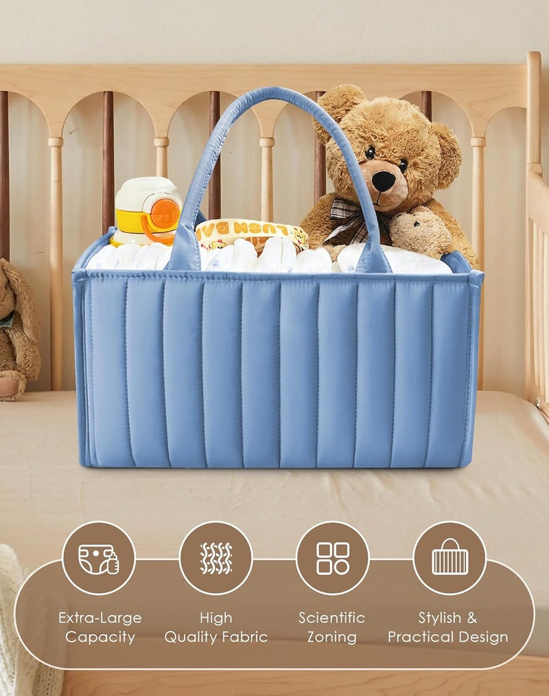 SWEET DOLPHIN منظم حفاضات للأطفال 2-pack، سلال تخزين أنيقة لأساسيات المواليد الجدد، محطة حفاضات وسفر بالسيارة، حزمة قيمة لهدايا حفلات الأطفال وضروريات التسجيل - أزرق رمادي - Image 4